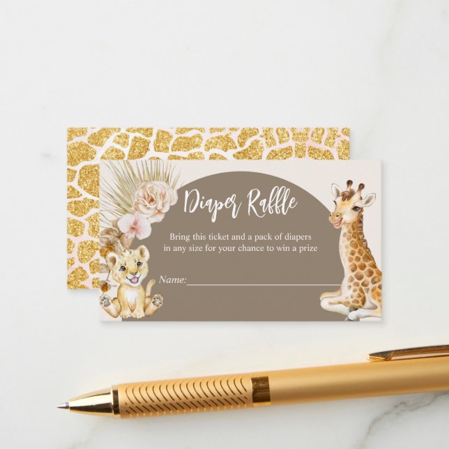 Baby animals boho arch baby shower diaper raffle enclosure card (Front/Back In Situ)