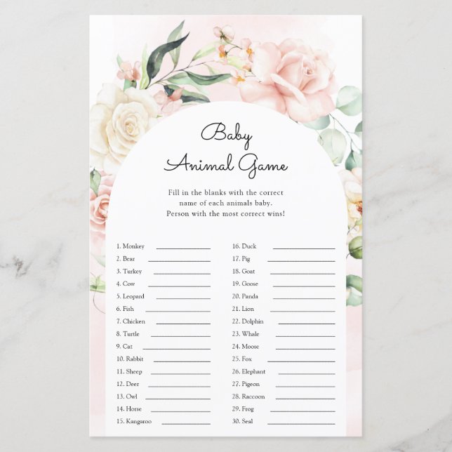 Baby Animals Boy Blue Elephant Baby Shower Game (Front)