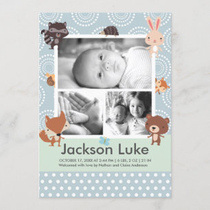 Baby Animals Boy Photo Birth Announcement