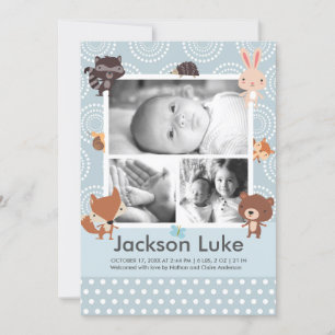 Baby Animals Boy Photo Birth Announcements