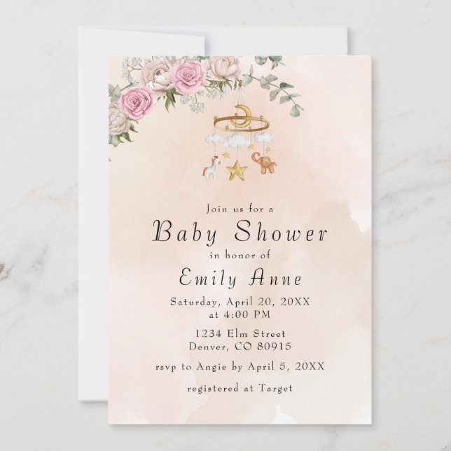 Baby Animals Carousel Peach Baby Shower Invitation (Front)