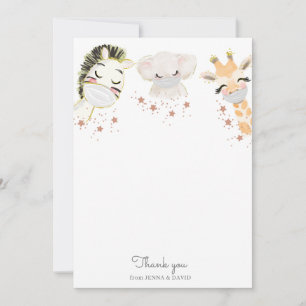 baby animals face mask Baby Shower Thank You Card