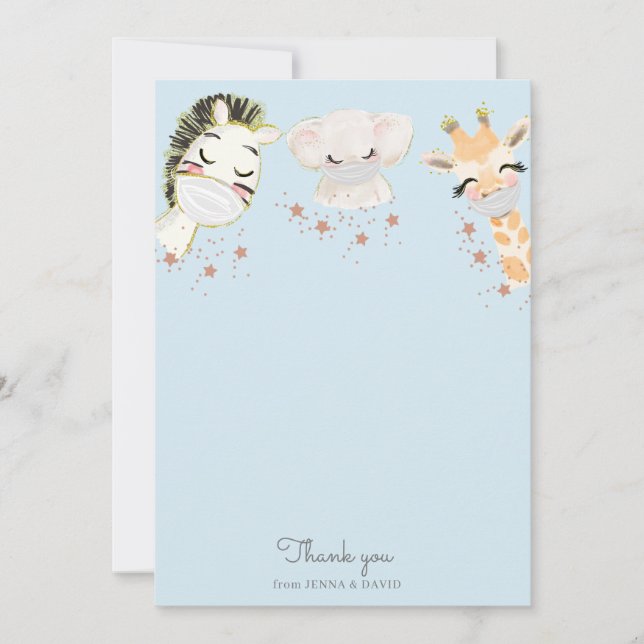 baby animals face mask Baby Shower Thank You Card (Front)