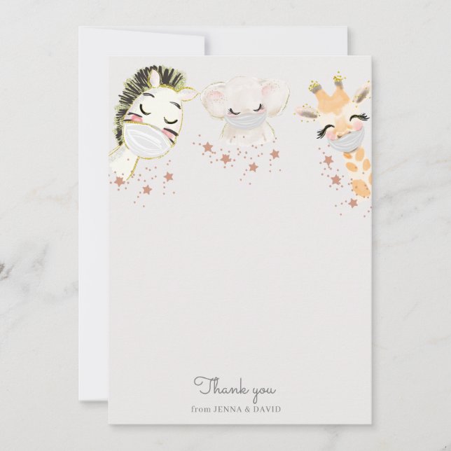 baby animals face mask Baby Shower Thank You Card (Front)