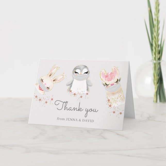 baby animals face mask thank you card (Front)