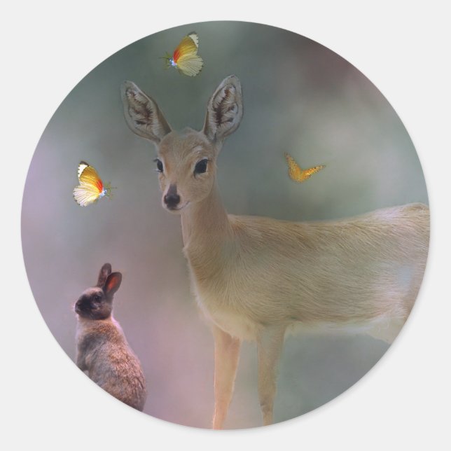 Baby animals forest fantasy classic round sticker (Front)