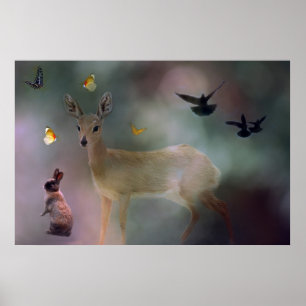 Baby animals forest fantasy poster