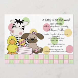 Baby Animals Girl Baby Shower Invitation