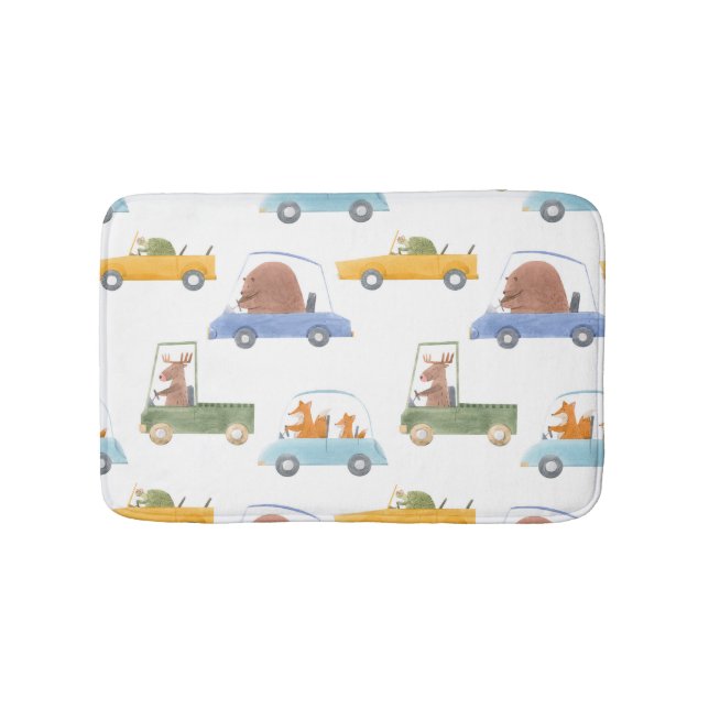 Baby animals: hand-drawn watercolor pattern. bath mat (Front)