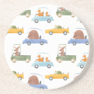 Baby animals: hand-drawn watercolor pattern. coaster