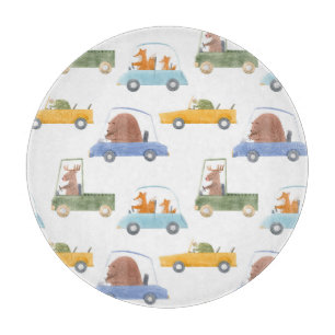 Baby animals: hand-drawn watercolor pattern. cutting board