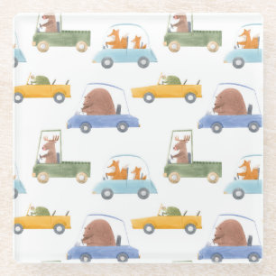 Baby animals: hand-drawn watercolor pattern. glass coaster