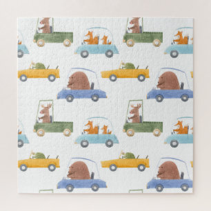 Baby animals: hand-drawn watercolor pattern. jigsaw puzzle