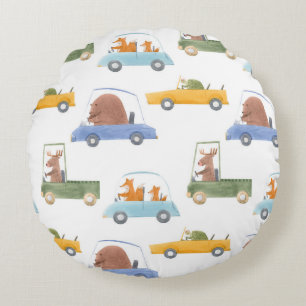 Baby animals: hand-drawn watercolor pattern. round cushion