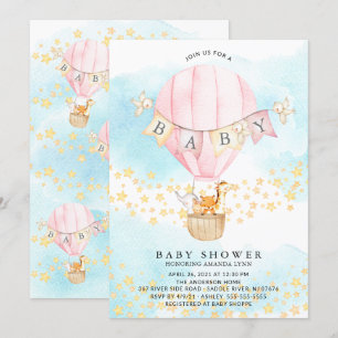 Baby Animals Hot Air Balloon Baby Boy Shower Invitation