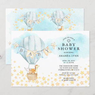 Baby Animals Hot Air Balloon Baby Boys Shower Invitation