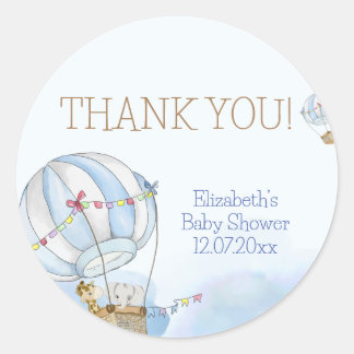 Baby Animals Hot Air Balloon Baby Shower Classic Round Sticker