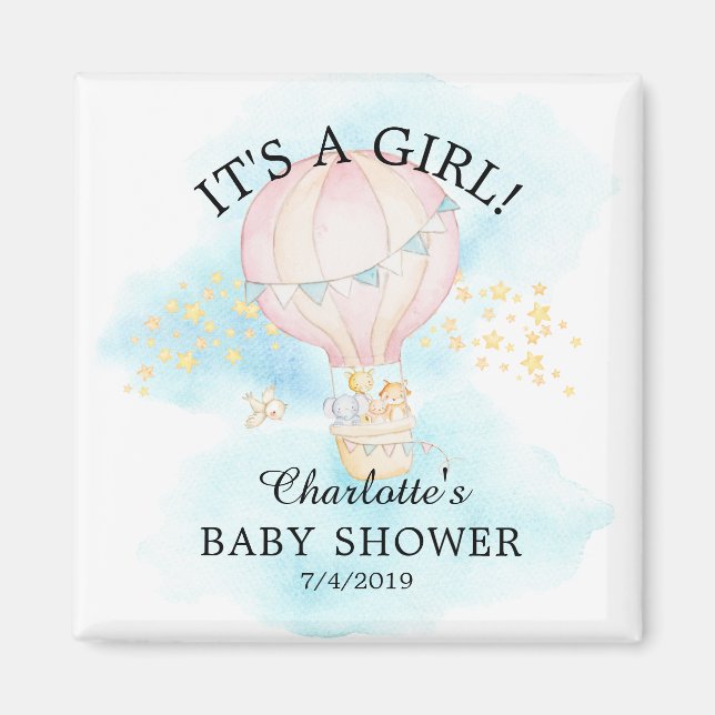Baby Animals Hot Air Balloon Baby Shower Favor Magnet (Front)