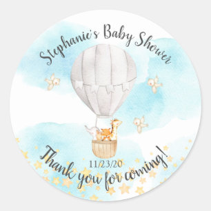 Baby Animals Hot Air Balloon Baby Shower Favour Classic Round Sticker