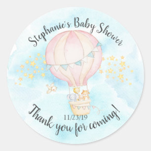Baby Animals Hot Air Balloon Baby Shower Favour Classic Round Sticker