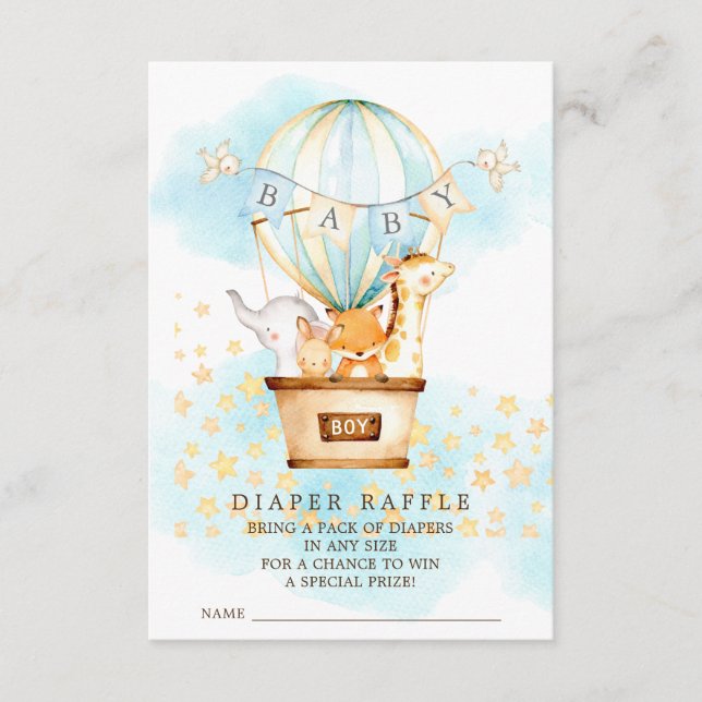 Baby Animals Hot Air Balloon Diaper Raffle Ticket Enclosure Card (Front)