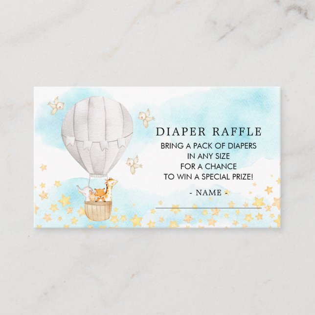 Baby Animals Hot Air Balloon Diaper Raffle Ticket Enclosure Card (Front)