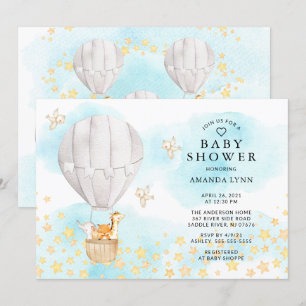 Baby Animals Hot Air Balloon Neutral Baby Shower Invitation