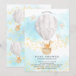 Baby Animals Hot Air Balloon Neutral Baby Shower Invitation
