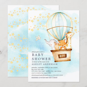 Baby Animals Hot Air Balloon Ride Baby Boy Shower Invitation