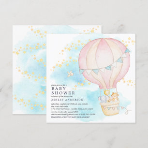 Baby Animals Hot Air Balloon Ride Baby Girl Shower Invitation