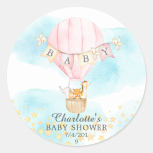 Baby Animals Hot Air Balloon Ride Baby Shower Classic Round Sticker