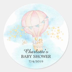 Baby Animals Hot Air Balloon Ride Baby Shower Classic Round Sticker