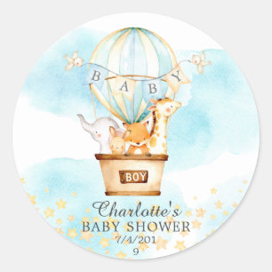 Baby Animals Hot Air Balloon Ride Baby Shower Classic Round Sticker
