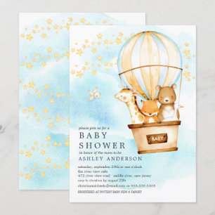Baby Animals Hot Air Balloon Ride Baby Shower Invitation