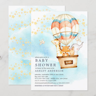 Baby Animals Hot Air Balloon Ride Baby Shower Invitation