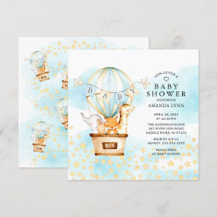 Baby Animals Hot Air Balloon Ride Boys Baby Shower Invitation