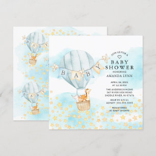 Baby Animals Hot Air Balloon Ride Boys Baby Shower Invitation