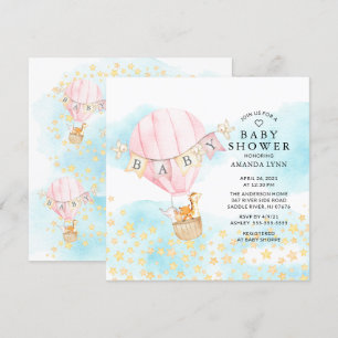 Baby Animals Hot Air Balloon Ride Girl Baby Shower Invitation
