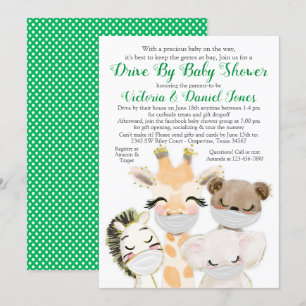 Baby Animals in Masks Drive By Covid Baby Shower Invitation