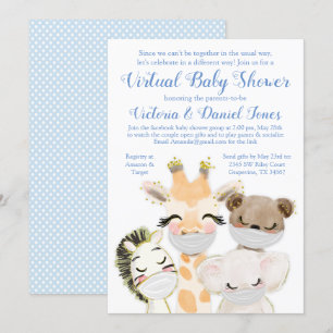 Baby Animals Mask Drive By Covid Baby Shower Invitation