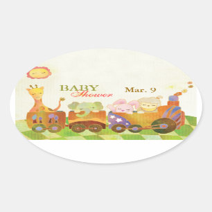 Baby Animals on ChooChoo Train Baby Shower Sticker