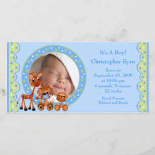 Baby Animals PHOTO  Boy Birth Announcement