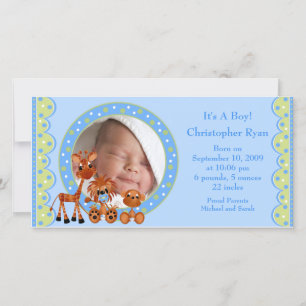 Baby Animals PHOTO Boy Birth Announcement