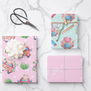 Baby Animals Pink for Girl  Wrapping Paper Sheet