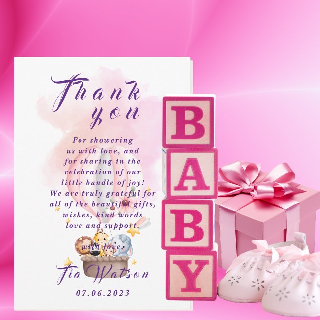 Baby Animals Safari In Pink Hot Air Balloon Card (Creator Uploaded)