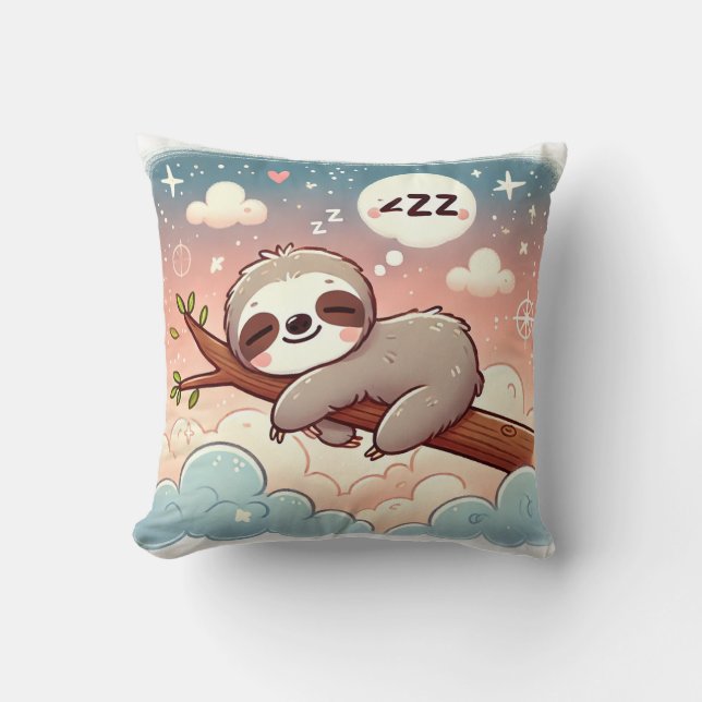 Baby Animals - Sleeping Sloth Nursery Wall Art Cushion (Front)