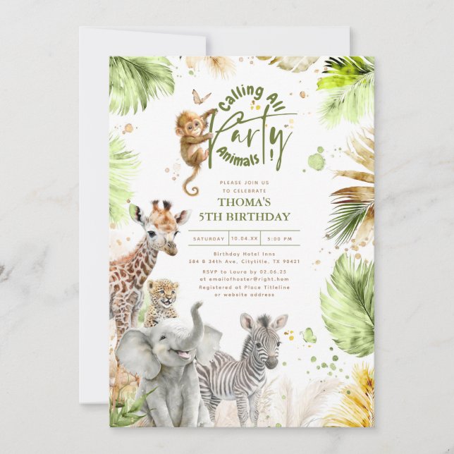 Baby Animals Wild Jungle Safari Cute Fun Birthday Invitation (Front)