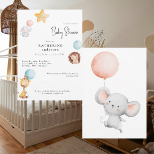 Baby Animals with Balloons Cute Baby Shower Invitation