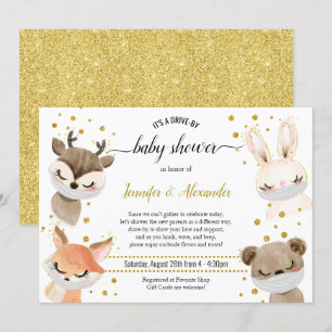 Baby Animals with Masks Drive-by Baby Shower Invitation