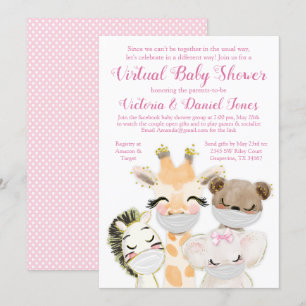 Baby Animals with Masks Drive By Covid Baby Shower Invitation